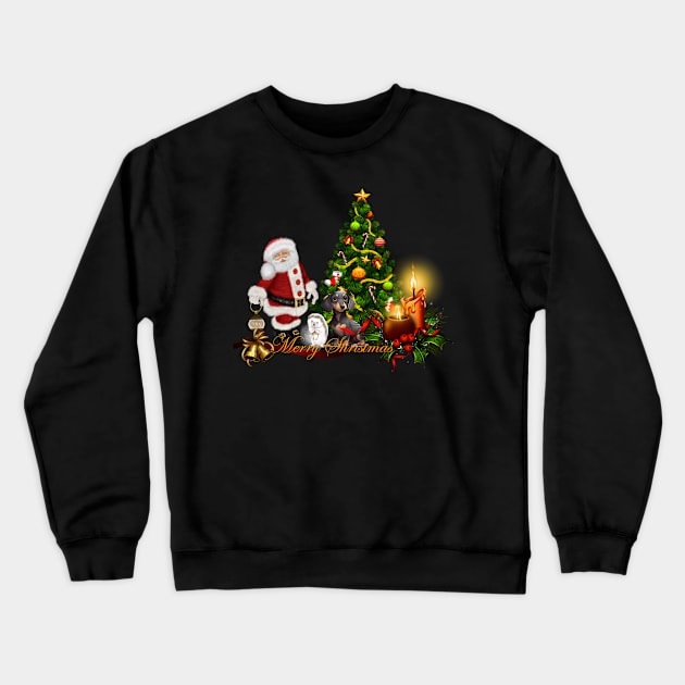 Santa Claus with hedgehog and dog  brings happiness Crewneck Sweatshirt by Nicky2342